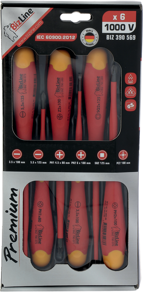Set of 6 1000 v insulated i-slim screwdrivers slotted/ph/pz/sq